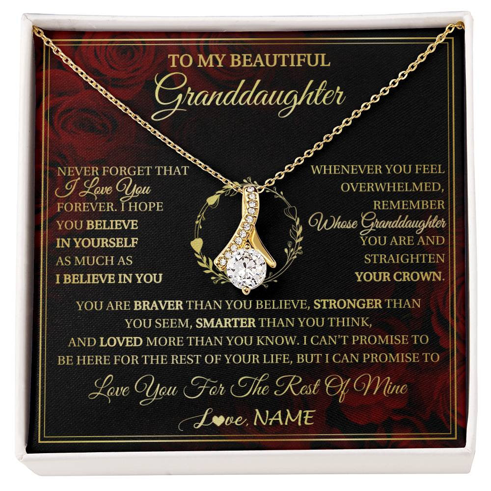 Alluring Beauty Necklace 18K Yellow Gold Finish | 1 | Personalized To My Beautiful Granddaughter Necklace Gift From Grandma Gigi I Love You Granddaughter Birthday Gifts Christmas Customized Gift Box Message Card | siriusteestore