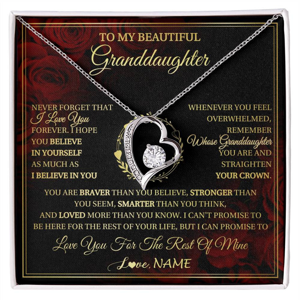 Forever Love Necklace 14K White Gold Finish | 1 | Personalized To My Beautiful Granddaughter Necklace Gift From Grandma Gigi I Love You Granddaughter Birthday Gifts Christmas Customized Gift Box Message Card | siriusteestore
