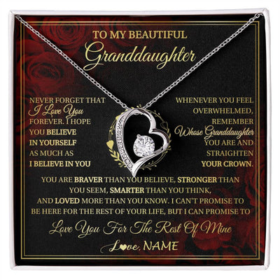 Forever Love Necklace 14K White Gold Finish | 1 | Personalized To My Beautiful Granddaughter Necklace Gift From Grandma Gigi I Love You Granddaughter Birthday Gifts Christmas Customized Gift Box Message Card | siriusteestore