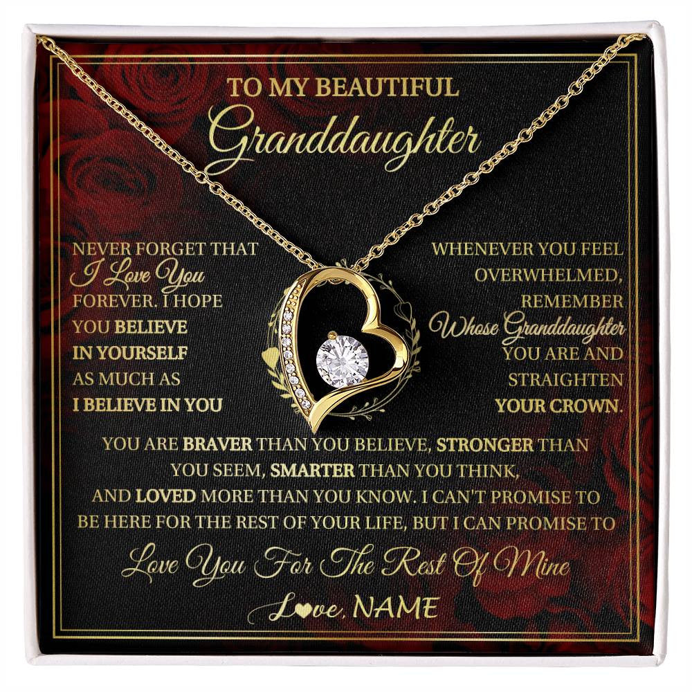 Forever Love Necklace 18K Yellow Gold Finish | 1 | Personalized To My Beautiful Granddaughter Necklace Gift From Grandma Gigi I Love You Granddaughter Birthday Gifts Christmas Customized Gift Box Message Card | siriusteestore
