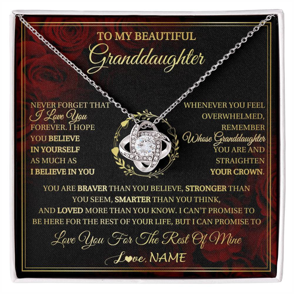 Love Knot Necklace 14K White Gold Finish | 1 | Personalized To My Beautiful Granddaughter Necklace Gift From Grandma Gigi I Love You Granddaughter Birthday Gifts Christmas Customized Gift Box Message Card | siriusteestore