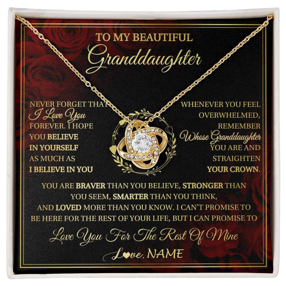 Love Knot Necklace 18K Yellow Gold Finish | 1 | Personalized To My Beautiful Granddaughter Necklace Gift From Grandma Gigi I Love You Granddaughter Birthday Gifts Christmas Customized Gift Box Message Card | siriusteestore