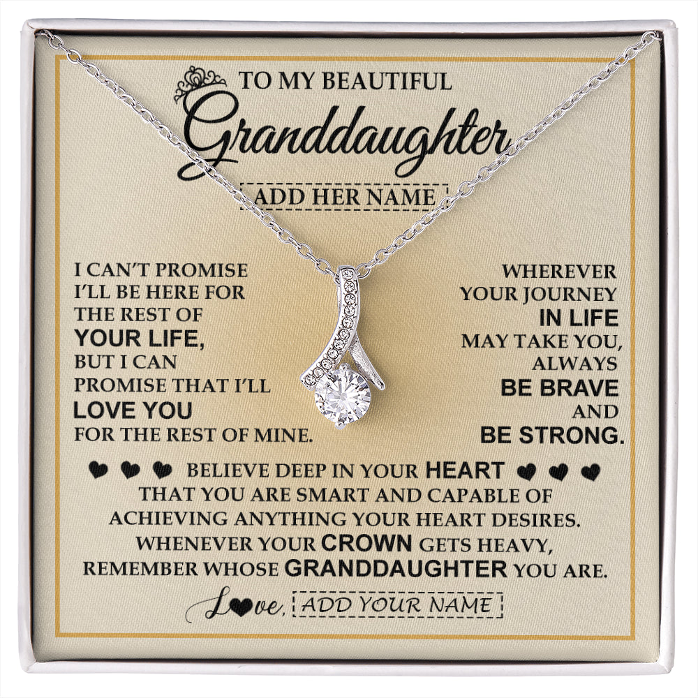 Alluring Beauty Necklace 14K White Gold Finish | 1 | Personalized To My Beautiful Granddaughter Necklace Jewelry Present For Women Granddaughter Birthday Mother's Day Wedding Day Christmas Gift Box Message Card | siriusteestore