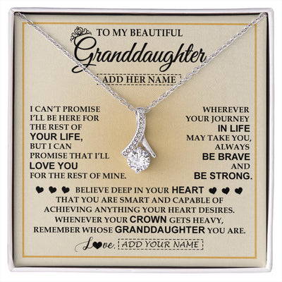 Alluring Beauty Necklace 14K White Gold Finish | 1 | Personalized To My Beautiful Granddaughter Necklace Jewelry Present For Women Granddaughter Birthday Mother's Day Wedding Day Christmas Gift Box Message Card | siriusteestore