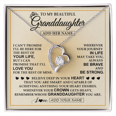 Forever Love Necklace 14K White Gold Finish | 1 | Personalized To My Beautiful Granddaughter Necklace Jewelry Present For Women Granddaughter Birthday Mother's Day Wedding Day Christmas Gift Box Message Card | siriusteestore