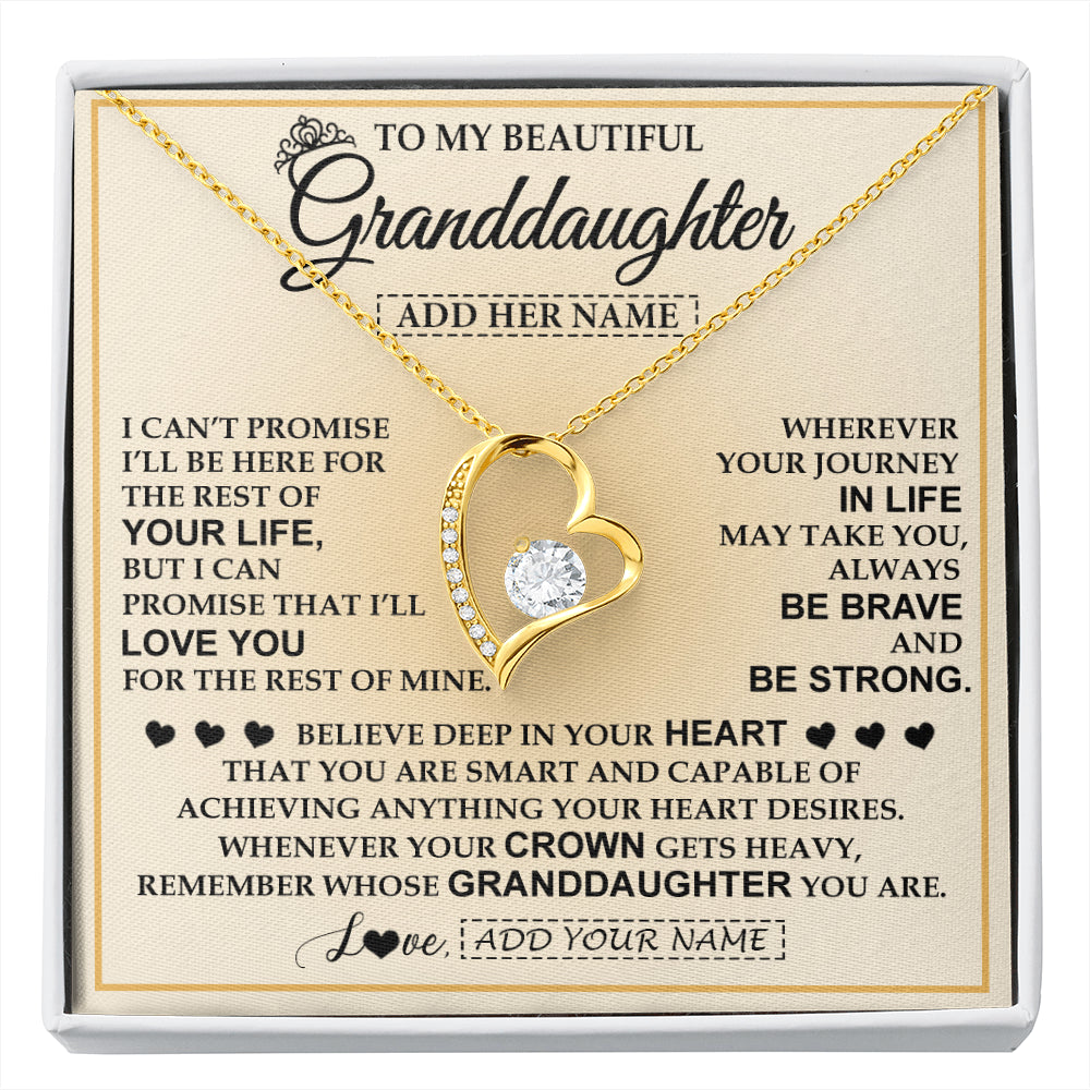 Forever Love Necklace 18K Yellow Gold Finish | 1 | Personalized To My Beautiful Granddaughter Necklace Jewelry Present For Women Granddaughter Birthday Mother's Day Wedding Day Christmas Gift Box Message Card | siriusteestore