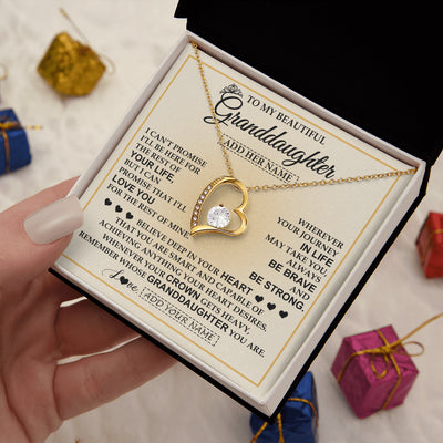 Forever Love Necklace 18K Yellow Gold Finish | 2 | Personalized To My Beautiful Granddaughter Necklace Jewelry Present For Women Granddaughter Birthday Mother's Day Wedding Day Christmas Gift Box Message Card | siriusteestore