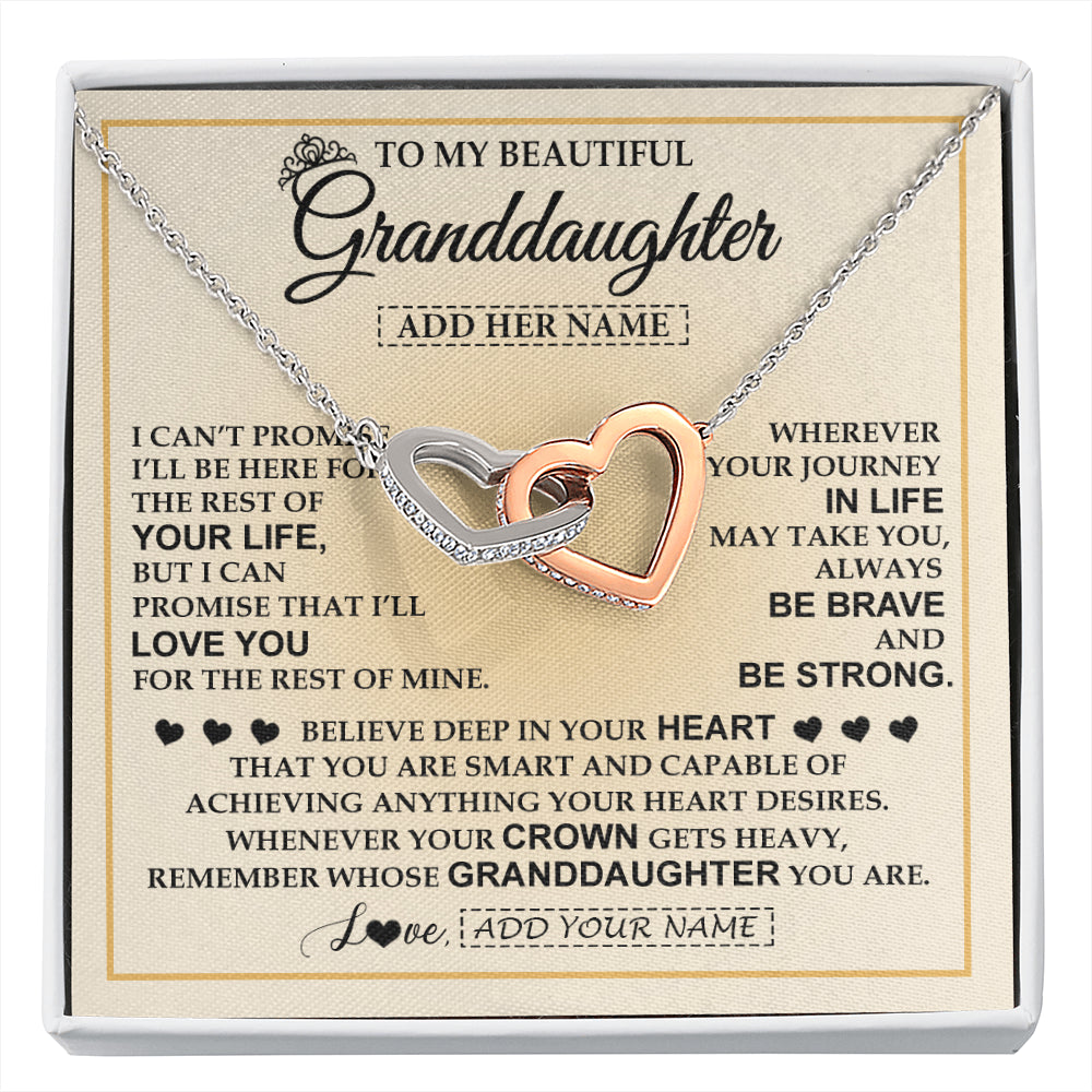Interlocking Hearts Necklace Stainless Steel & Rose Gold Finish | 1 | Personalized To My Beautiful Granddaughter Necklace Jewelry Present For Women Granddaughter Birthday Mother's Day Wedding Day Christmas Gift Box Message Card | siriusteestore