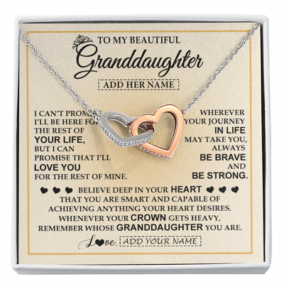 Interlocking Hearts Necklace Stainless Steel & Rose Gold Finish | 1 | Personalized To My Beautiful Granddaughter Necklace Jewelry Present For Women Granddaughter Birthday Mother's Day Wedding Day Christmas Gift Box Message Card | siriusteestore