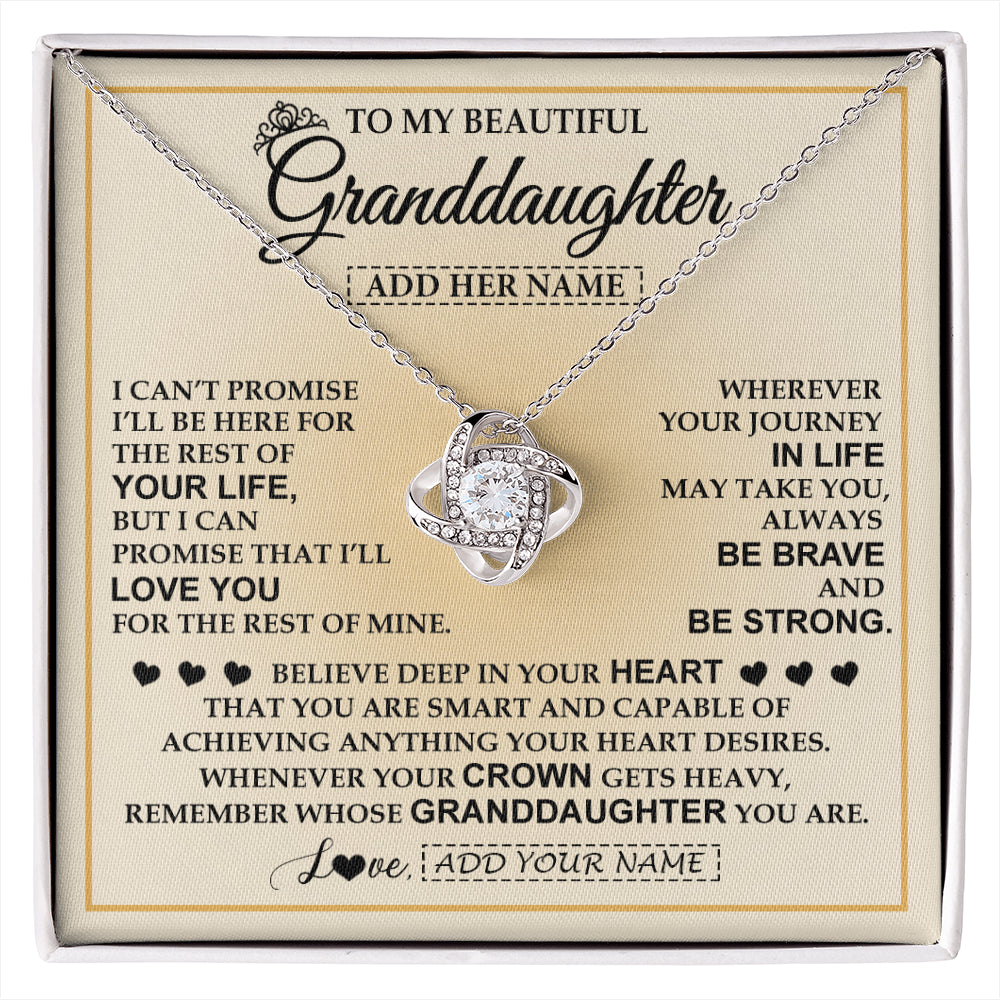Love Knot Necklace 14K White Gold Finish | 1 | Personalized To My Beautiful Granddaughter Necklace Jewelry Present For Women Granddaughter Birthday Mother's Day Wedding Day Christmas Gift Box Message Card | siriusteestore