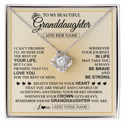 Love Knot Necklace 14K White Gold Finish | 1 | Personalized To My Beautiful Granddaughter Necklace Jewelry Present For Women Granddaughter Birthday Mother's Day Wedding Day Christmas Gift Box Message Card | siriusteestore