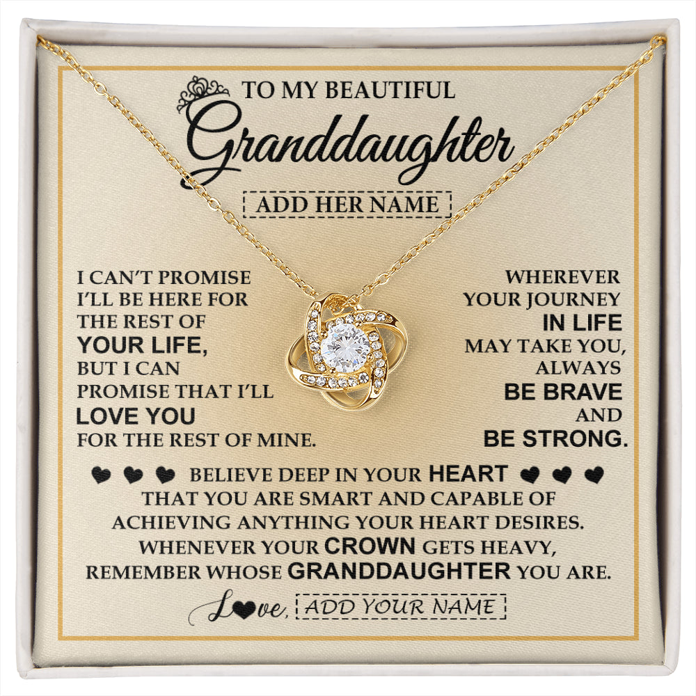 Love Knot Necklace 18K Yellow Gold Finish | 1 | Personalized To My Beautiful Granddaughter Necklace Jewelry Present For Women Granddaughter Birthday Mother's Day Wedding Day Christmas Gift Box Message Card | siriusteestore