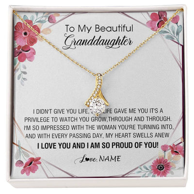 Alluring Beauty Necklace 18K Yellow Gold Finish | 1 | Personalized To My Beautiful Granddaughter Necklace from Grandma Life Gave Me You Granddaughter Birthday Graduation Christmas Customized Gift Box Message Card | siriusteestore