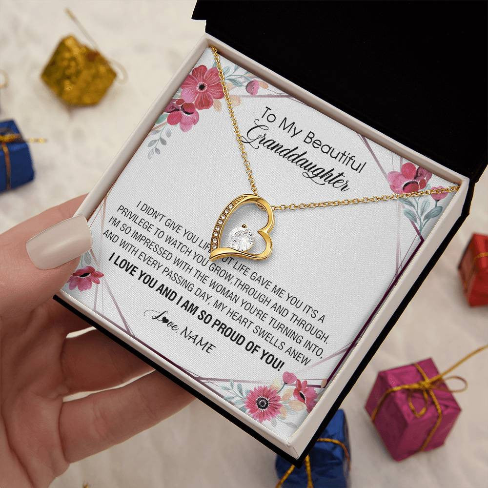 Forever Love Necklace 18K Yellow Gold Finish | 2 | Personalized To My Beautiful Granddaughter Necklace from Grandma Life Gave Me You Granddaughter Birthday Graduation Christmas Customized Gift Box Message Card | siriusteestore