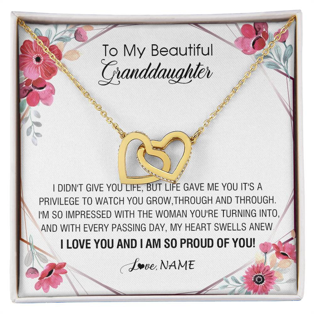 Interlocking Hearts Necklace 18K Yellow Gold Finish | 1 | Personalized To My Beautiful Granddaughter Necklace from Grandma Life Gave Me You Granddaughter Birthday Graduation Christmas Customized Gift Box Message Card | siriusteestore