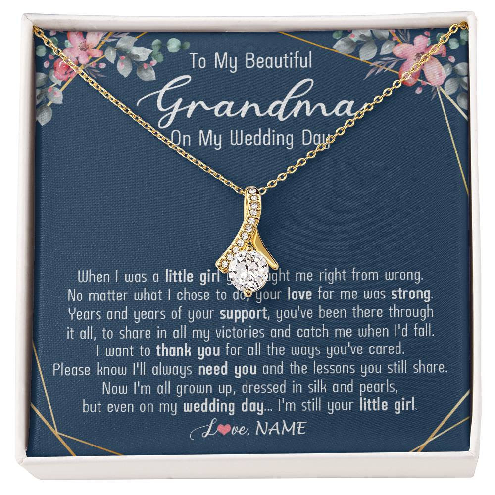 Alluring Beauty Necklace 18K Yellow Gold Finish | 1 | Personalized To My Beautiful Grandma Necklace From Granddaughter On My Wedding Day Grandma Of The Bride From Granddaughter Customized Gift Box Message Card | siriusteestore