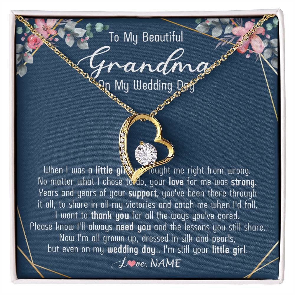 Forever Love Necklace 18K Yellow Gold Finish | 1 | Personalized To My Beautiful Grandma Necklace From Granddaughter On My Wedding Day Grandma Of The Bride From Granddaughter Customized Gift Box Message Card | siriusteestore
