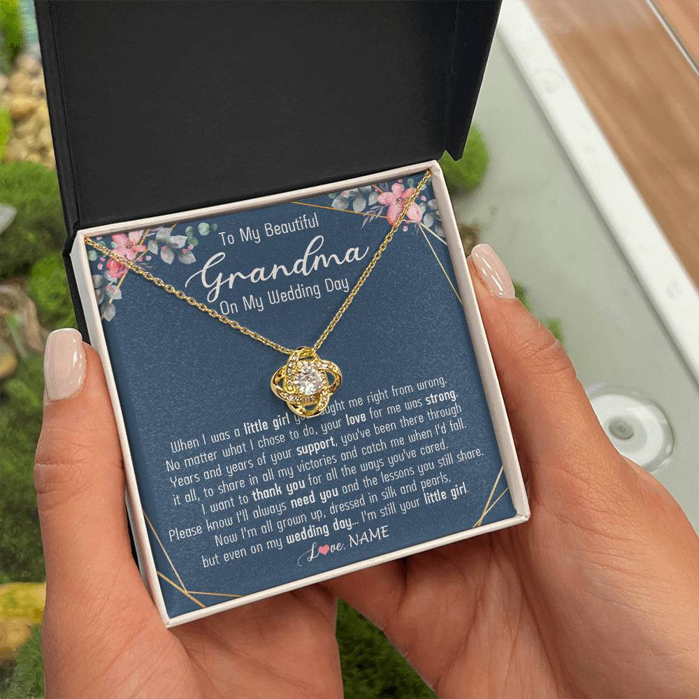 Love Knot Necklace 18K Yellow Gold Finish | 2 | Personalized To My Beautiful Grandma Necklace From Granddaughter On My Wedding Day Grandma Of The Bride From Granddaughter Customized Gift Box Message Card | siriusteestore