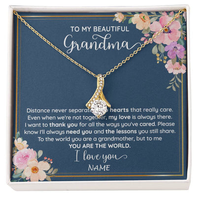 Alluring Beauty Necklace 18K Yellow Gold Finish | 1 | Personalized To My Beautiful Grandma Necklace From Grandkids Granddaughter You Are The World Grandma Birthday Mothers Day Customized Gift Box Message Card | siriusteestore