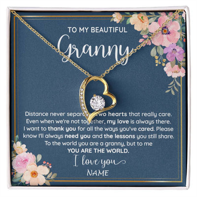 Forever Love Necklace 18K Yellow Gold Finish | 1 | Personalized To My Beautiful Granny Necklace From Grandkids Granddaughter You Are The World Granny Birthday Mothers Day Customized Gift Box Message Card | siriusteestore