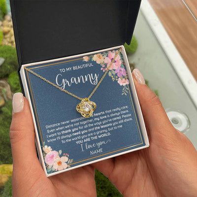 Love Knot Necklace 18K Yellow Gold Finish | 2 | Personalized To My Beautiful Granny Necklace From Grandkids Granddaughter You Are The World Granny Birthday Mothers Day Customized Gift Box Message Card | siriusteestore