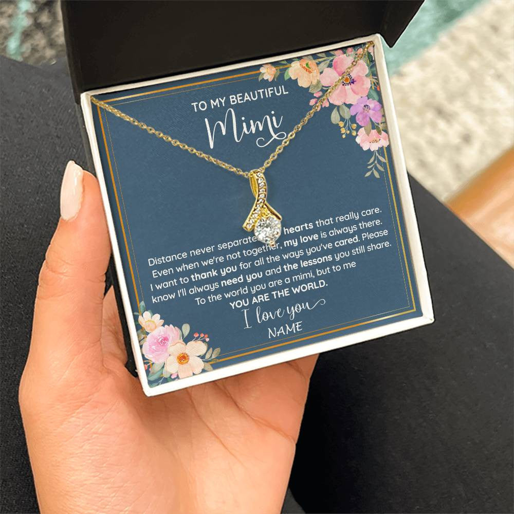 Alluring Beauty Necklace 18K Yellow Gold Finish | 2 | Personalized To My Beautiful Mimi Necklace From Grandkids Granddaughter You Are The World Mimi Birthday Mothers Day Christmas Customized Gift Box Message Card | siriusteestore