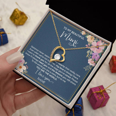 Forever Love Necklace 18K Yellow Gold Finish | 2 | Personalized To My Beautiful Mimi Necklace From Grandkids Granddaughter You Are The World Mimi Birthday Mothers Day Christmas Customized Gift Box Message Card | siriusteestore