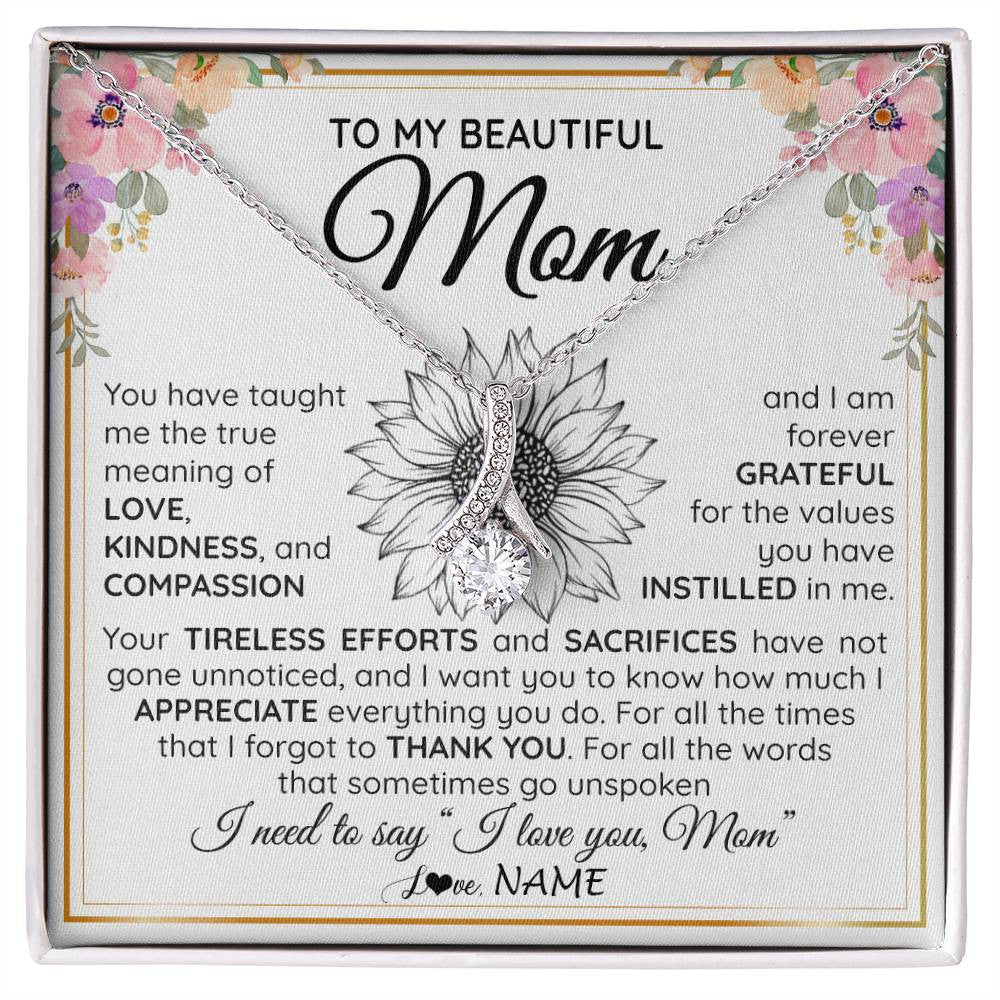 Alluring Beauty Necklace 14K White Gold Finish | Personalized To My Beautiful Mom From Daughter Son Necklace Say I Love You Mom Birthday Mothers Day Christmas Jewelry Customized Gift Box Message Card | siriusteestore