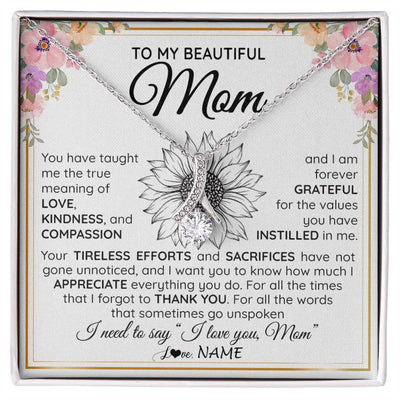 Alluring Beauty Necklace 14K White Gold Finish | Personalized To My Beautiful Mom From Daughter Son Necklace Say I Love You Mom Birthday Mothers Day Christmas Jewelry Customized Gift Box Message Card | siriusteestore