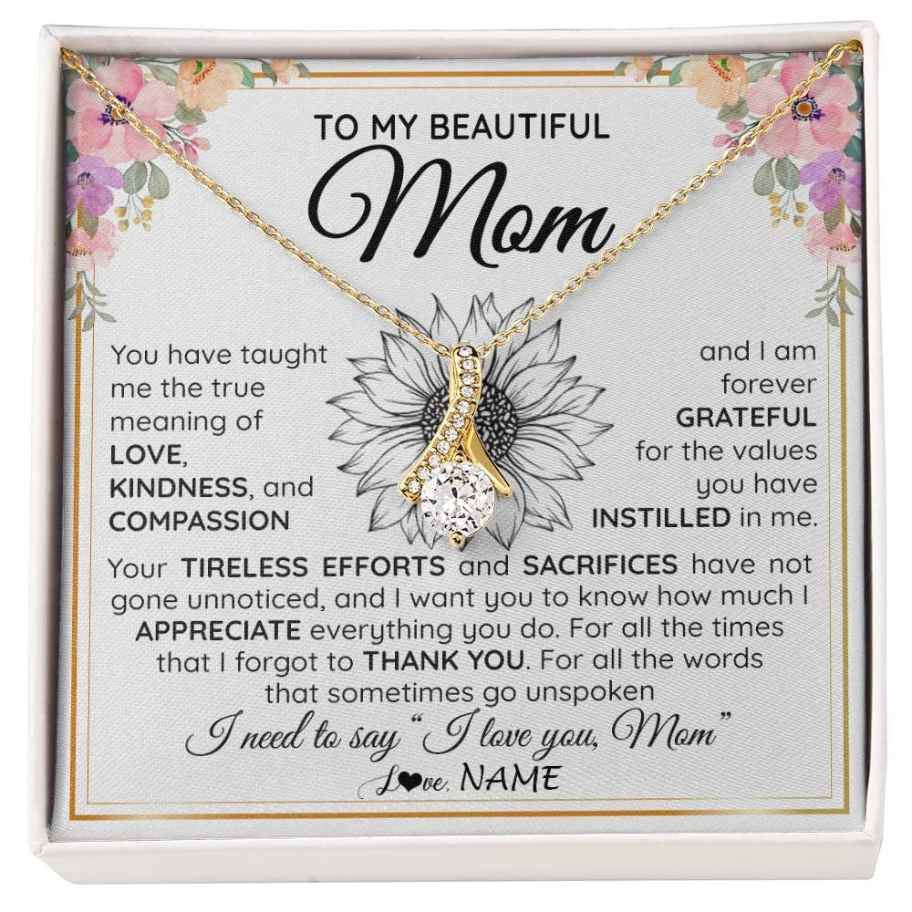 Alluring Beauty Necklace 18K Yellow Gold Finish | Personalized To My Beautiful Mom From Daughter Son Necklace Say I Love You Mom Birthday Mothers Day Christmas Jewelry Customized Gift Box Message Card | siriusteestore