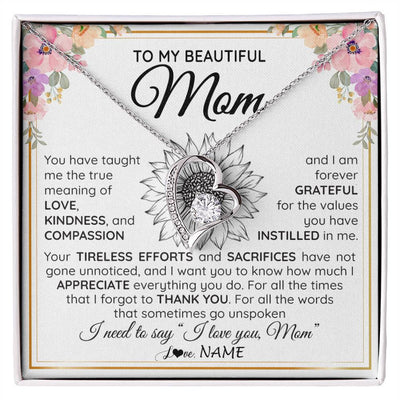 Forever Love Necklace 14K White Gold Finish | Personalized To My Beautiful Mom From Daughter Son Necklace Say I Love You Mom Birthday Mothers Day Christmas Jewelry Customized Gift Box Message Card | siriusteestore