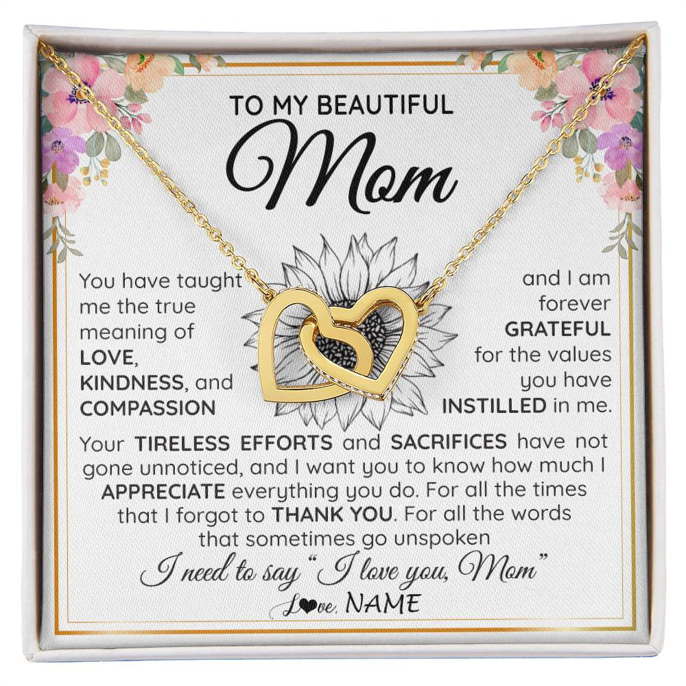 Interlocking Hearts Necklace 18K Yellow Gold Finish | Personalized To My Beautiful Mom From Daughter Son Necklace Say I Love You Mom Birthday Mothers Day Christmas Jewelry Customized Gift Box Message Card | siriusteestore