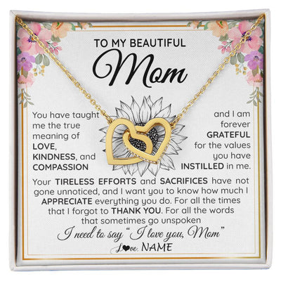 Interlocking Hearts Necklace 18K Yellow Gold Finish | Personalized To My Beautiful Mom From Daughter Son Necklace Say I Love You Mom Birthday Mothers Day Christmas Jewelry Customized Gift Box Message Card | siriusteestore