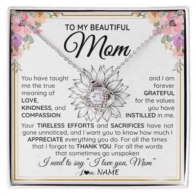 Love Knot Necklace 14K White Gold Finish | Personalized To My Beautiful Mom From Daughter Son Necklace Say I Love You Mom Birthday Mothers Day Christmas Jewelry Customized Gift Box Message Card | siriusteestore