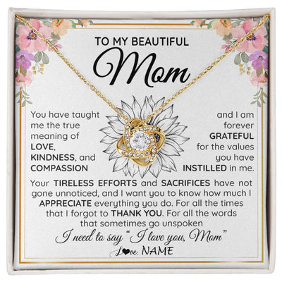 Love Knot Necklace 18K Yellow Gold Finish | Personalized To My Beautiful Mom From Daughter Son Necklace Say I Love You Mom Birthday Mothers Day Christmas Jewelry Customized Gift Box Message Card | siriusteestore