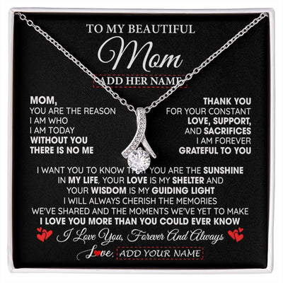 Alluring Beauty Necklace 14K White Gold Finish | 1 | Personalized To My Beautiful Mom Gifts Necklace From Son Daughter Without You There Is No Me Mom Birthday Gift Mothers Day Christmas Gift Box Message Card | siriusteestore.myshopify