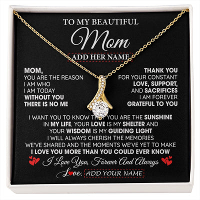 Alluring Beauty Necklace 18K Yellow Gold Finish | 1 | Personalized To My Beautiful Mom Gifts Necklace From Son Daughter Without You There Is No Me Mom Birthday Gift Mothers Day Christmas Gift Box Message Card | siriusteestore.myshopify