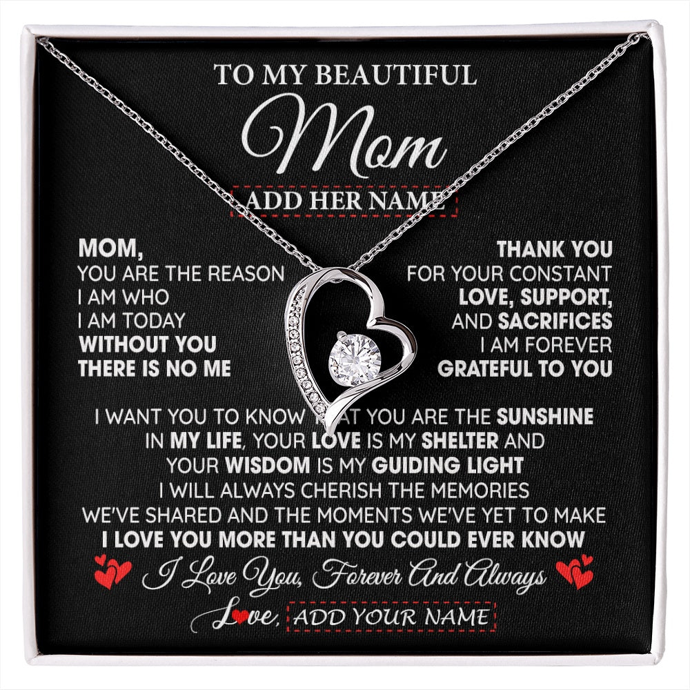 Forever Love Necklace 14K White Gold Finish | 1 | Personalized To My Beautiful Mom Gifts Necklace From Son Daughter Without You There Is No Me Mom Birthday Gift Mothers Day Christmas Gift Box Message Card | siriusteestore.myshopify