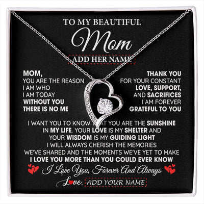 Forever Love Necklace 14K White Gold Finish | 1 | Personalized To My Beautiful Mom Gifts Necklace From Son Daughter Without You There Is No Me Mom Birthday Gift Mothers Day Christmas Gift Box Message Card | siriusteestore.myshopify