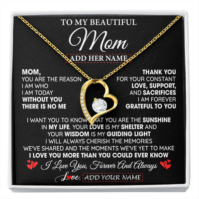 Forever Love Necklace 18K Yellow Gold Finish | 1 | Personalized To My Beautiful Mom Gifts Necklace From Son Daughter Without You There Is No Me Mom Birthday Gift Mothers Day Christmas Gift Box Message Card | siriusteestore.myshopify