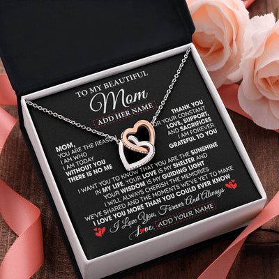 Interlocking Hearts Necklace Stainless Steel & Rose Gold Finish | 2 | Personalized To My Beautiful Mom Gifts Necklace From Son Daughter Without You There Is No Me Mom Birthday Gift Mothers Day Christmas Gift Box Message Card | siriusteestore.myshopify