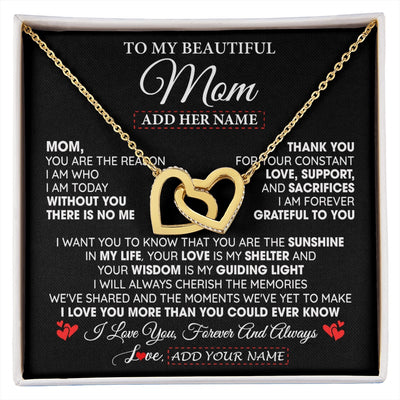 Interlocking Hearts Necklace 18K Yellow Gold Finish | 1 | Personalized To My Beautiful Mom Gifts Necklace From Son Daughter Without You There Is No Me Mom Birthday Gift Mothers Day Christmas Gift Box Message Card | siriusteestore.myshopify