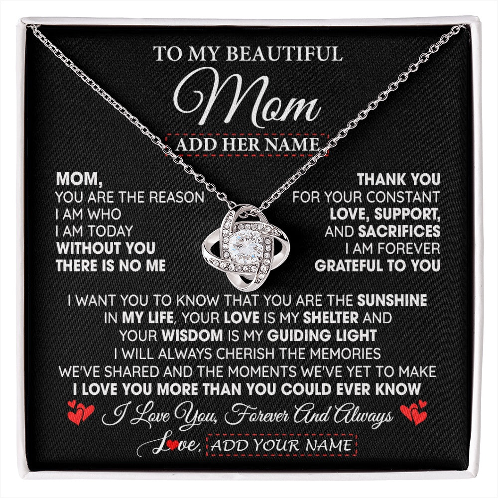 Love Knot Necklace 14K White Gold Finish | 1 | Personalized To My Beautiful Mom Gifts Necklace From Son Daughter Without You There Is No Me Mom Birthday Gift Mothers Day Christmas Gift Box Message Card | siriusteestore.myshopify