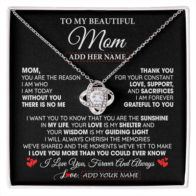 Love Knot Necklace 14K White Gold Finish | 1 | Personalized To My Beautiful Mom Gifts Necklace From Son Daughter Without You There Is No Me Mom Birthday Gift Mothers Day Christmas Gift Box Message Card | siriusteestore.myshopify
