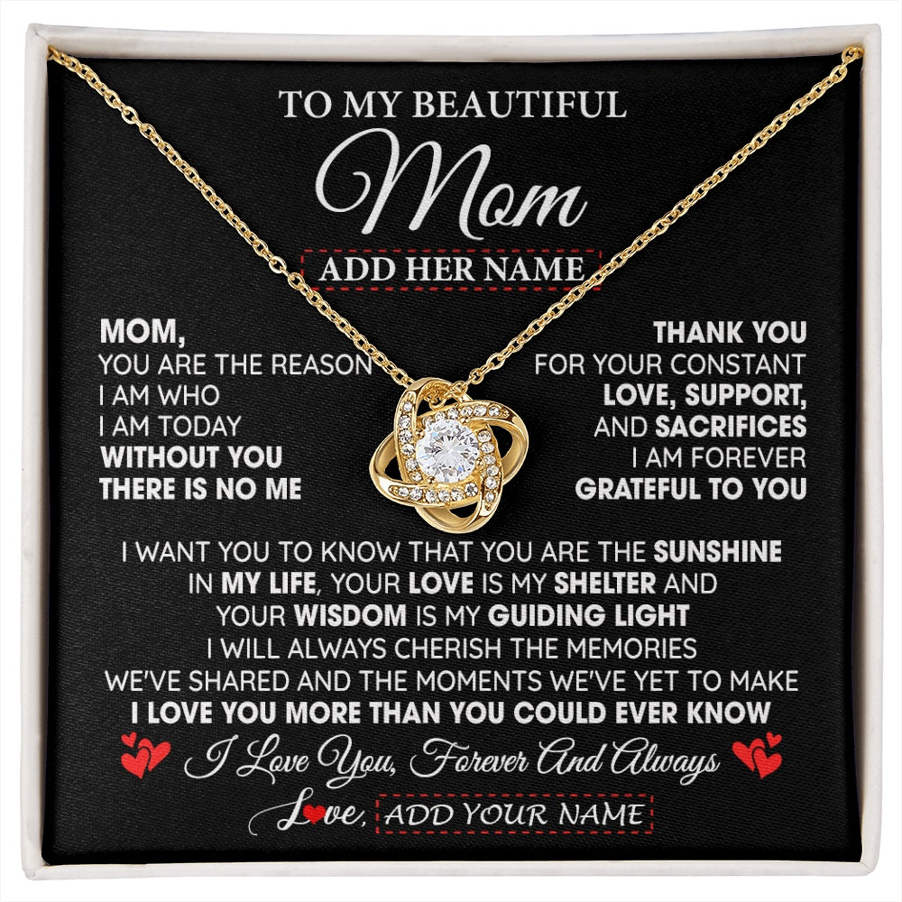 Love Knot Necklace 18K Yellow Gold Finish | 1 | Personalized To My Beautiful Mom Gifts Necklace From Son Daughter Without You There Is No Me Mom Birthday Gift Mothers Day Christmas Gift Box Message Card | siriusteestore.myshopify