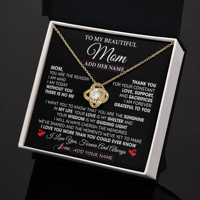 Love Knot Necklace 18K Yellow Gold Finish | 2 | Personalized To My Beautiful Mom Gifts Necklace From Son Daughter Without You There Is No Me Mom Birthday Gift Mothers Day Christmas Gift Box Message Card | siriusteestore.myshopify
