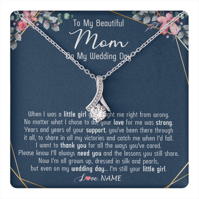 Alluring Beauty Necklace 14K White Gold Finish | 1 | Personalized To My Beautiful Mom Necklace From Daughter On My Wedding Day Mother Of The Bride From Daughter Mom Jewelry Customized Gift Box Message Card | siriusteestore