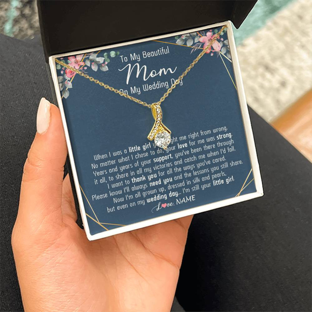 Alluring Beauty Necklace 18K Yellow Gold Finish | 2 | Personalized To My Beautiful Mom Necklace From Daughter On My Wedding Day Mother Of The Bride From Daughter Mom Jewelry Customized Gift Box Message Card | siriusteestore