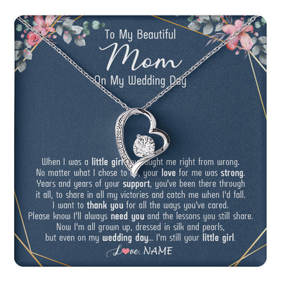 Forever Love Necklace 14K White Gold Finish | 1 | Personalized To My Beautiful Mom Necklace From Daughter On My Wedding Day Mother Of The Bride From Daughter Mom Jewelry Customized Gift Box Message Card | siriusteestore