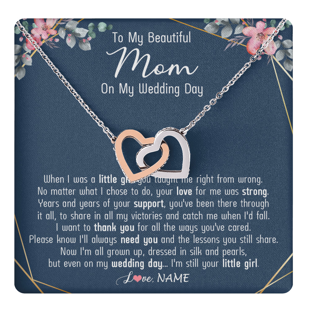 Interlocking Hearts Necklace Stainless Steel & Rose Gold Finish | 1 | Personalized To My Beautiful Mom Necklace From Daughter On My Wedding Day Mother Of The Bride From Daughter Mom Jewelry Customized Gift Box Message Card | siriusteestore